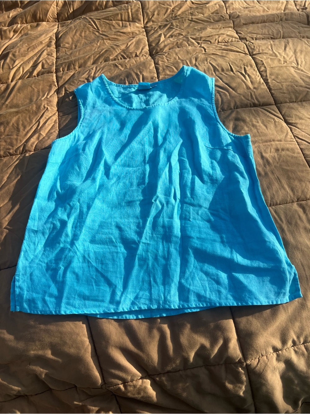 Vintage Hot Cotton Turquoise Sleeveless Linen Tank Size Large Resort Wear Loose